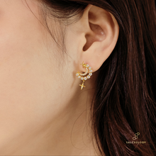 Load image into Gallery viewer, La Luna moon phase earrings space jewellery for astronomy enthusiasts