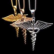 Load image into Gallery viewer, Salceology Caduceus Necklace Pendant - Gold, Rose Gold and Sterling Silver plated