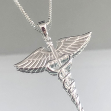 Load image into Gallery viewer, Caduceus necklace in 925 sterling silver medical symbol jewellery for doctors