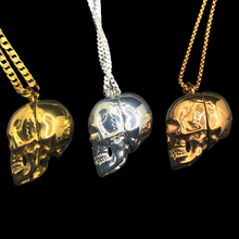 Load image into Gallery viewer, The first anatomically correct replica necklace of the human skull by Salceology. Comes in 18K Gold, 18K Rose Gold and 925 Sterling Silver plated colours.