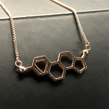 Load image into Gallery viewer, Estrogen necklace in rose gold hormone jewellery celebrating women in science