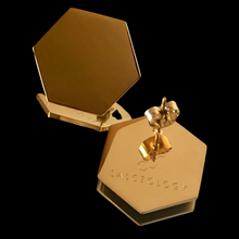 Load image into Gallery viewer, Hexad geometric earrings gold plated hexagon studs by Salceology