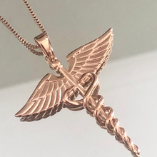 Load image into Gallery viewer, Caduceus pendant in rose gold medical jewellery gift for nurses
