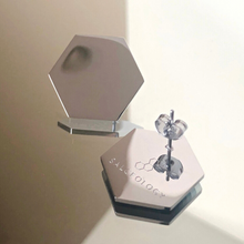Load image into Gallery viewer, Hexad statement earrings in silver geometric design Australian made

